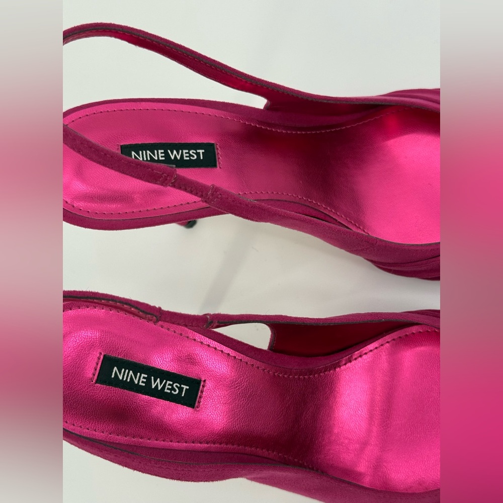 Nine West Faive Pink Suede Slingback Stiletto Pointed Toe Knot Detail Heels - Picture 5 of 16